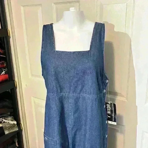Y2K Vintage Blue J. Denim Square Neck Buttons Dress 90s Womens Size Medium - Picture 5 of 7